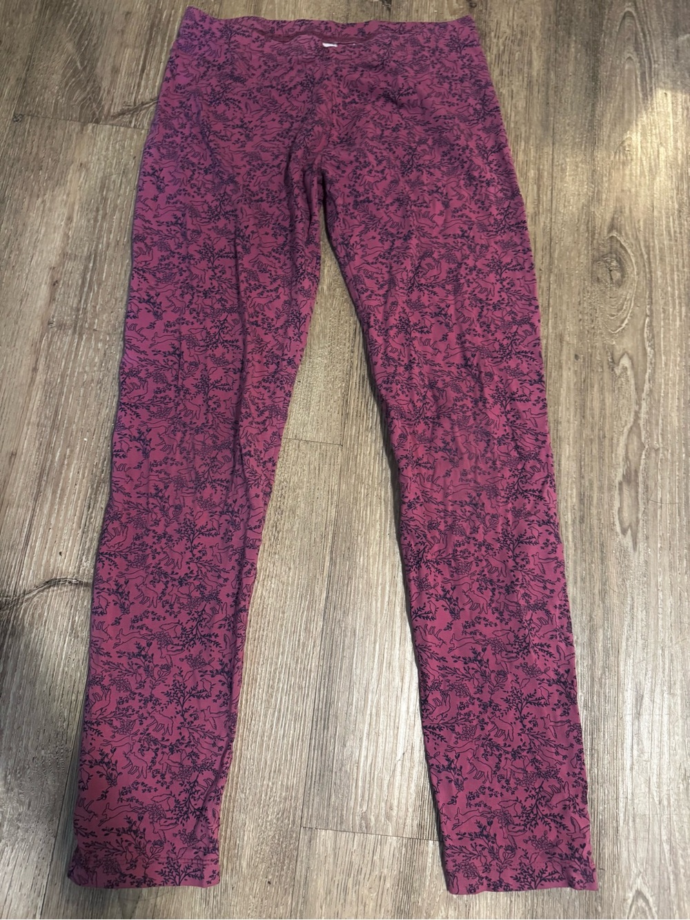 Girls Burgundy Woodland Floral Print Leggings size 14